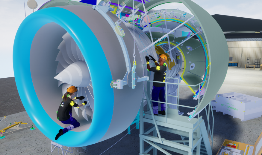 Aerospace engineers working posture in VR view